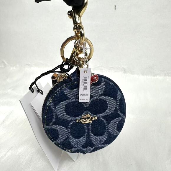 Coach Circular Coin Pouch Bag Charm In Signature Gold/Denim/Natural NWT CZ256 - Picture 1 of 10